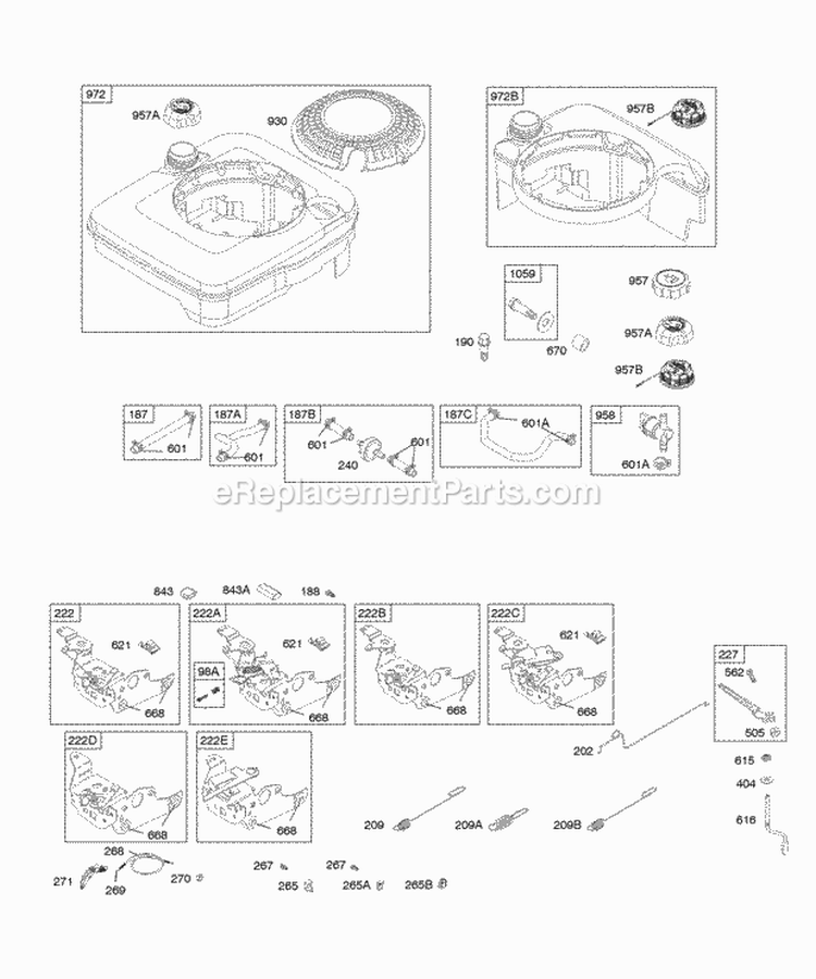 Controls Fuel Supply Governor Spring Diagram and Parts List for  Briggs and Stratton Engine